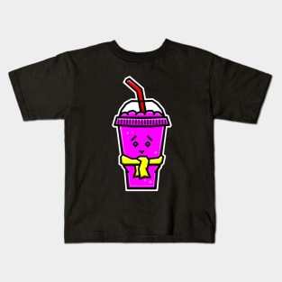 Cute and Cold Ice Slushie in Pink Strawberry Flavour with a Scarf - Pink Slushy Kids T-Shirt